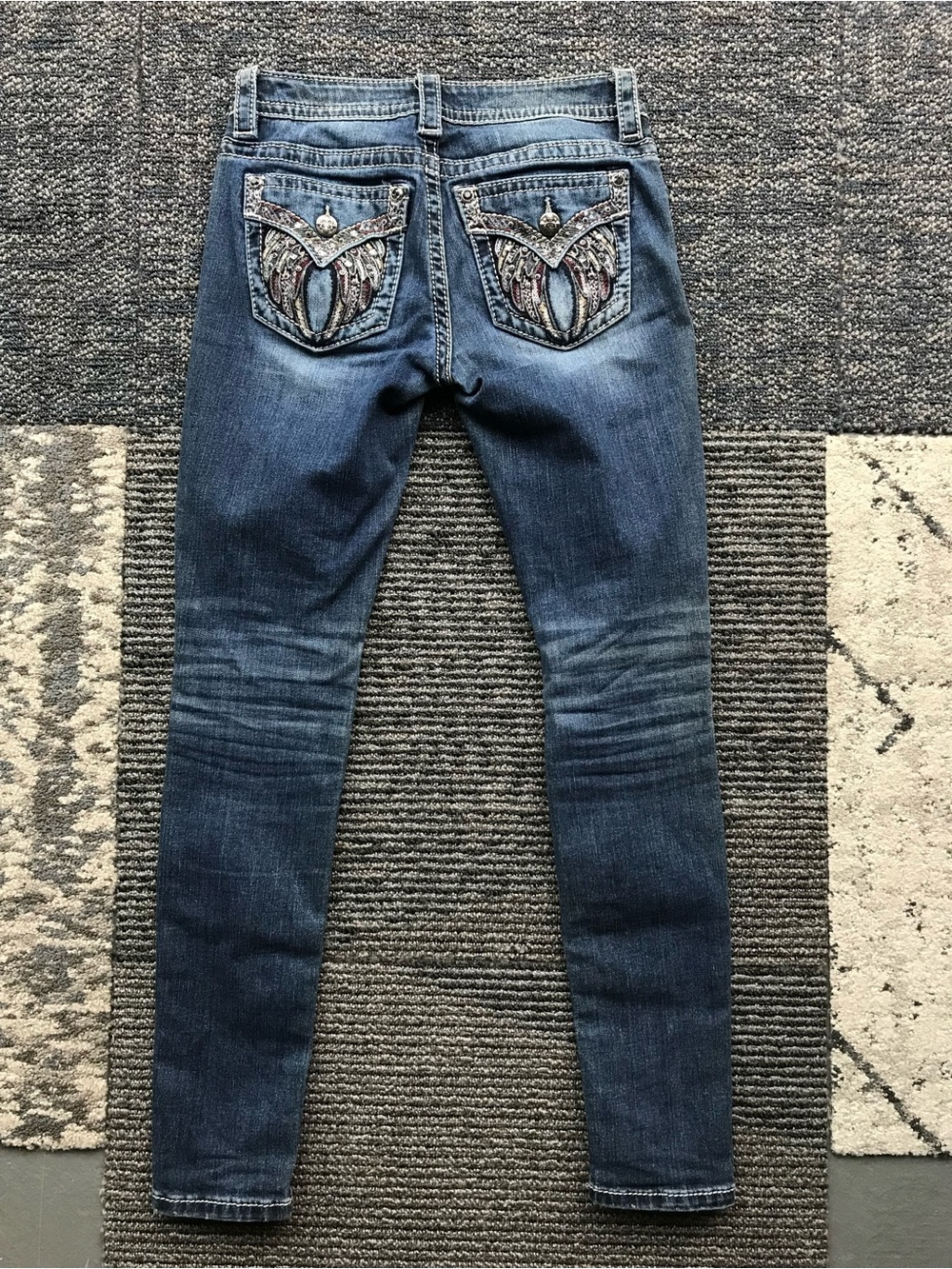 Miss Me Embroidered Dark Blue Denim Jeans with Sequin Pocket - Picture 3 of 9